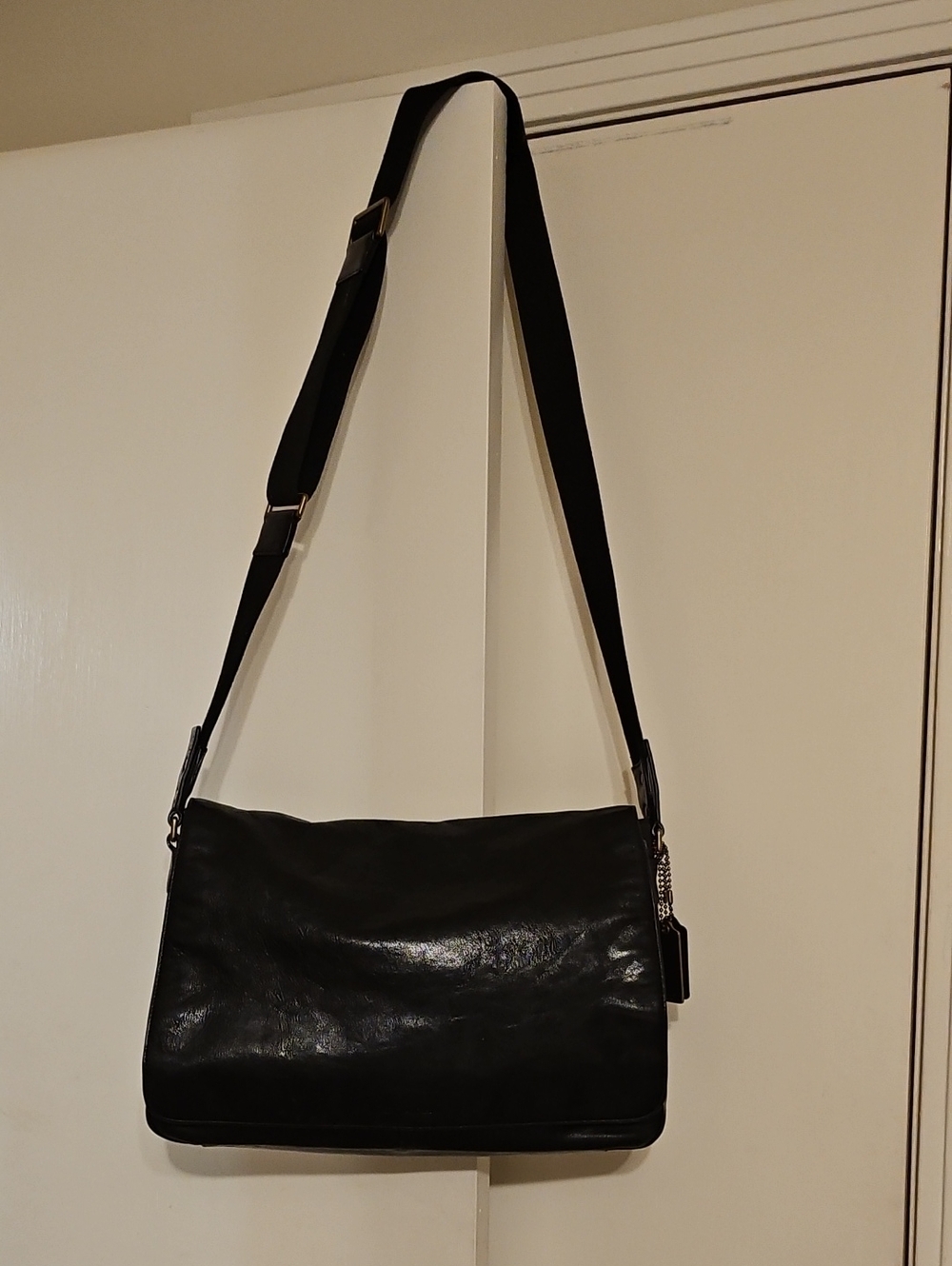 Coach Black Leather Messenger Bag for Men